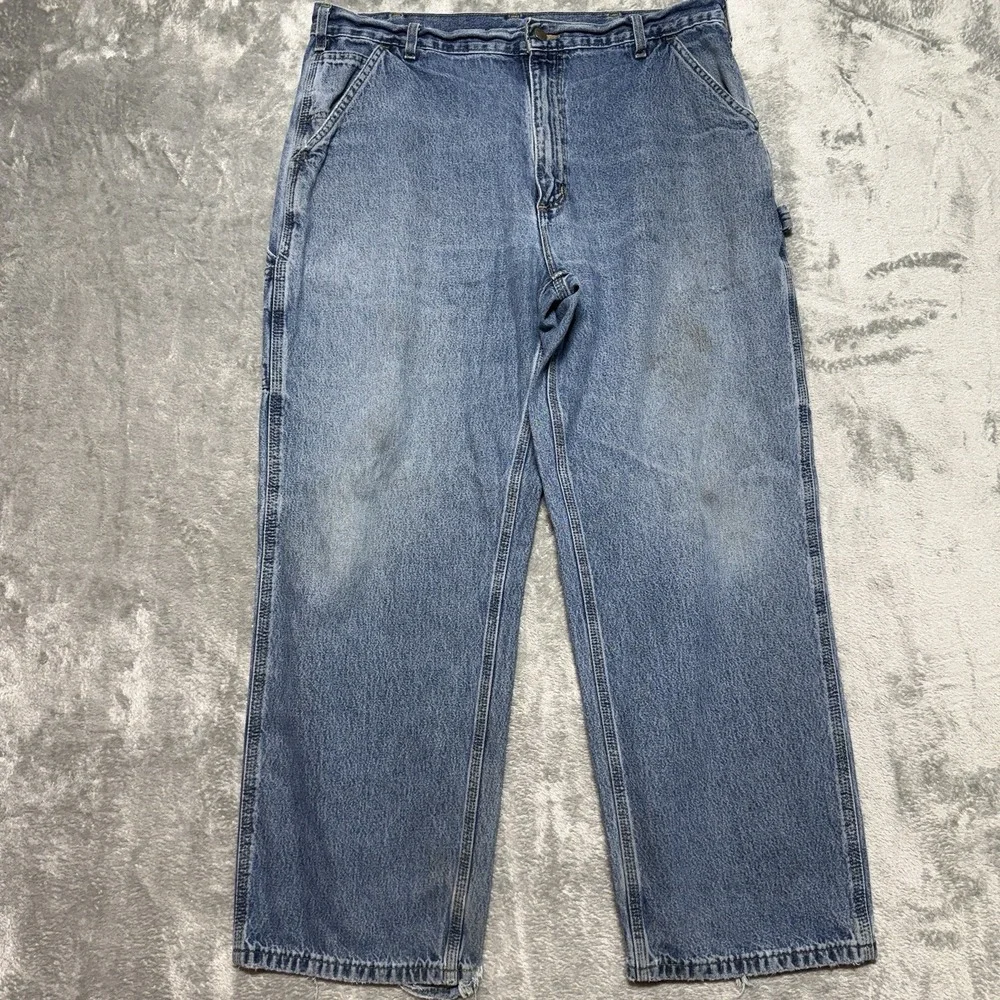 Vintage Carhartt B13 DPS Distressed Denim Carpenter Jeans 36x30 Bleached Y2K